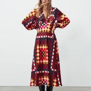 NWT ZARA SS22 Printed Multicolor Midi Dress, Sz XL